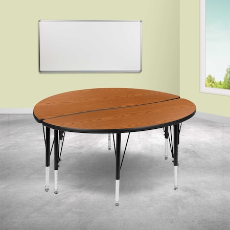 Flash Furniture Round 47.5 W, 48 L, 25.25 H, Chrome, Laminate, Particleboard, Steel, Wood Grain XU-GRP-A48-HCIRC-OAK-T-P-GG